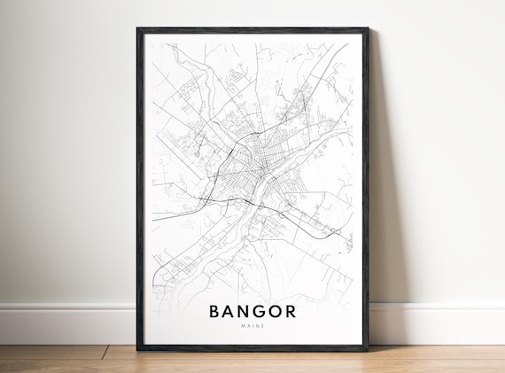 Bangor Maine City Map Poster Black And White Minimalistic Print