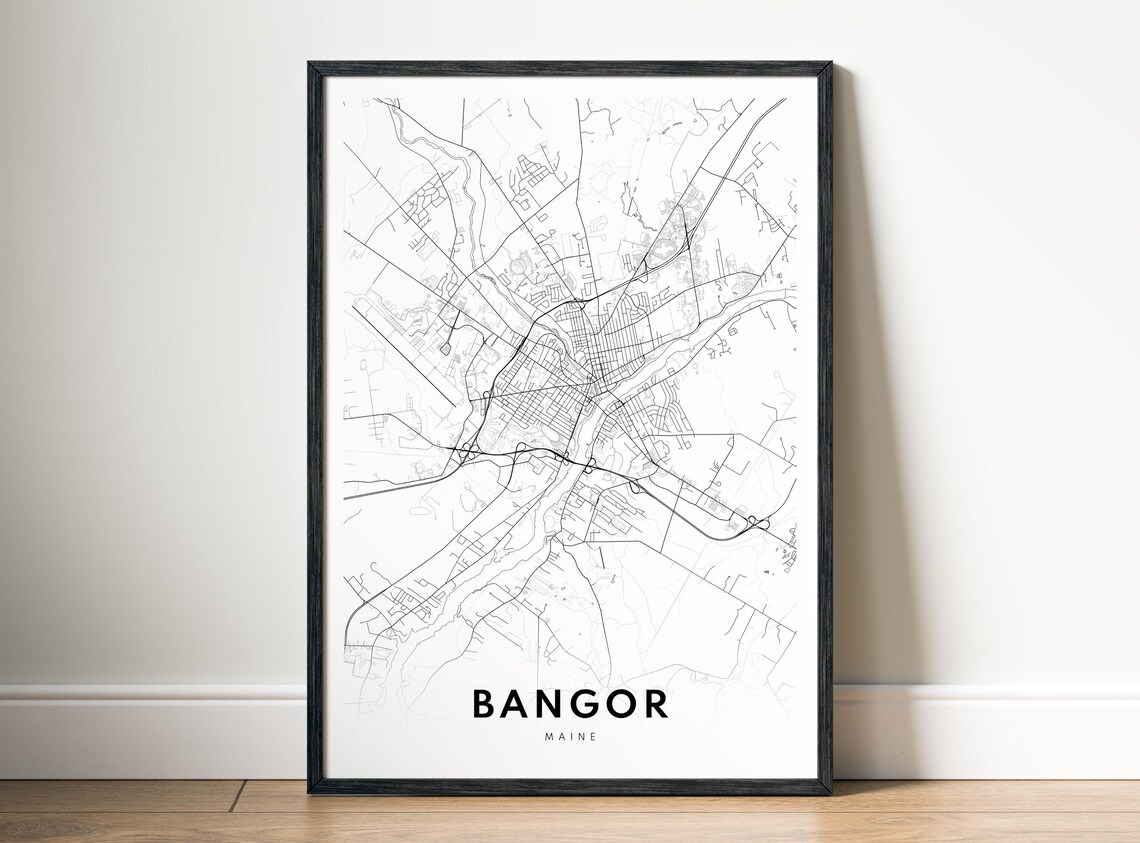 Bangor Maine City Map Poster Black And White Minimalistic Print