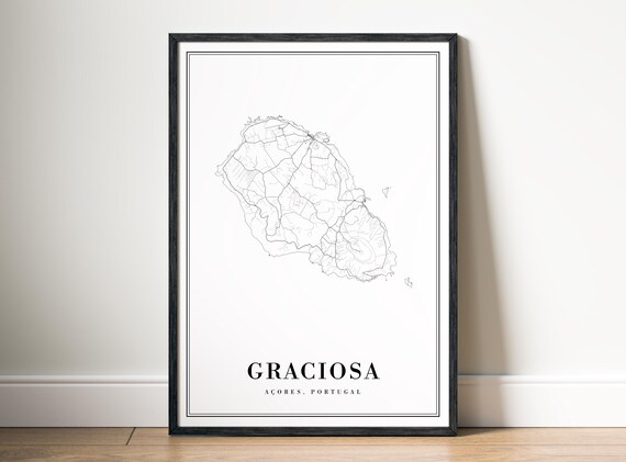 Graciosa Azores Map Poster Print Island Black And White Art Wall Sketches