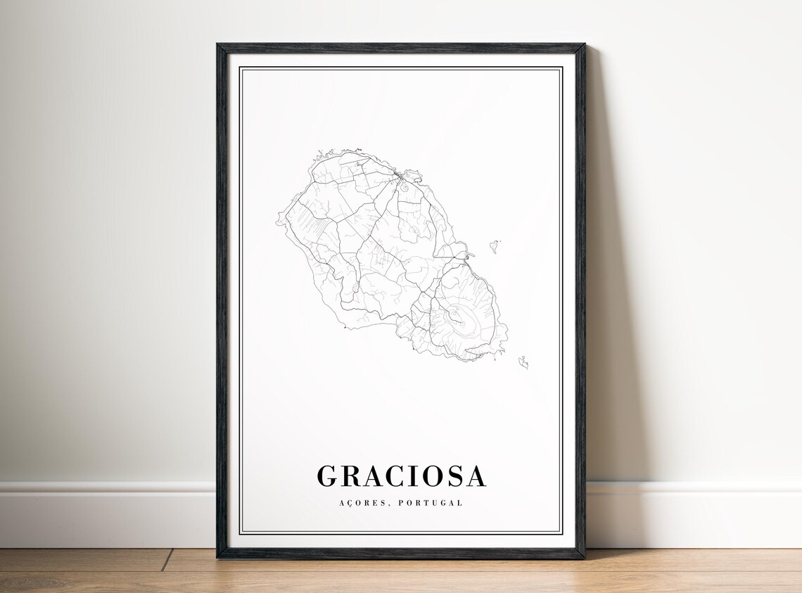 Graciosa Azores Map Poster Print Island Black And White Art Wall Sketches
