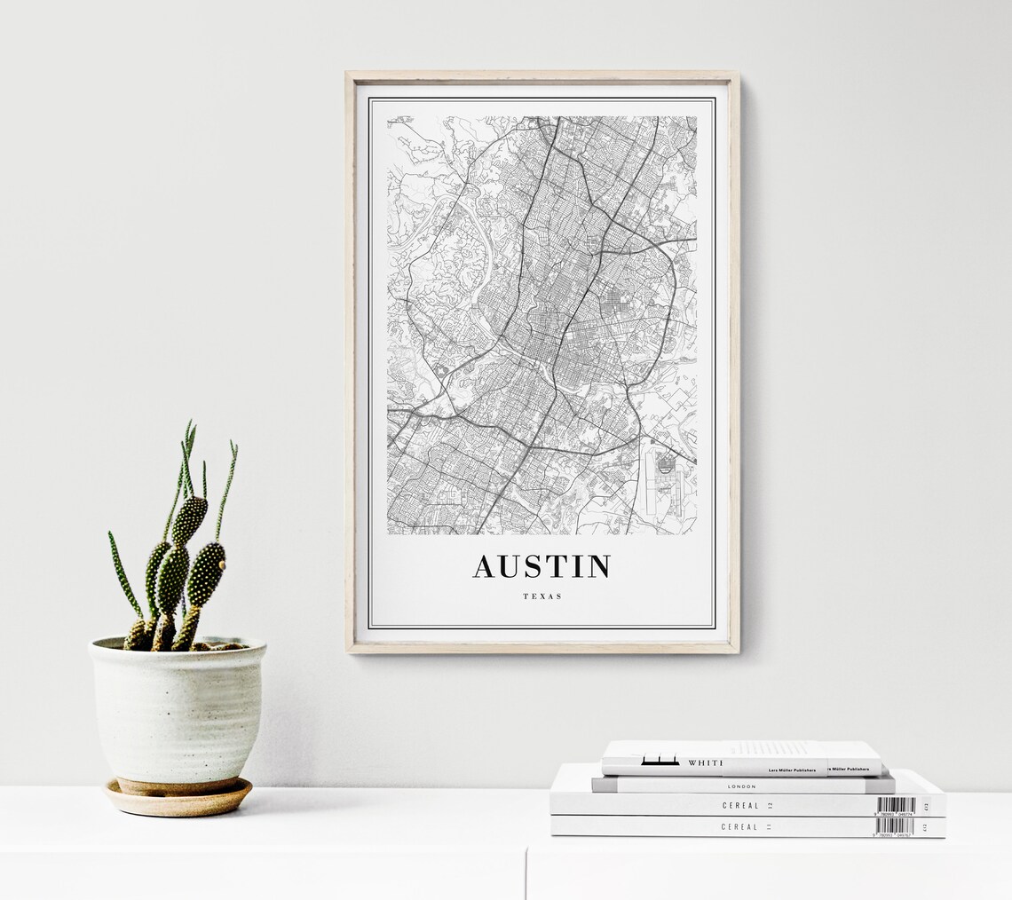 Austin Minimal Map Art Print, Black And White - Image 2