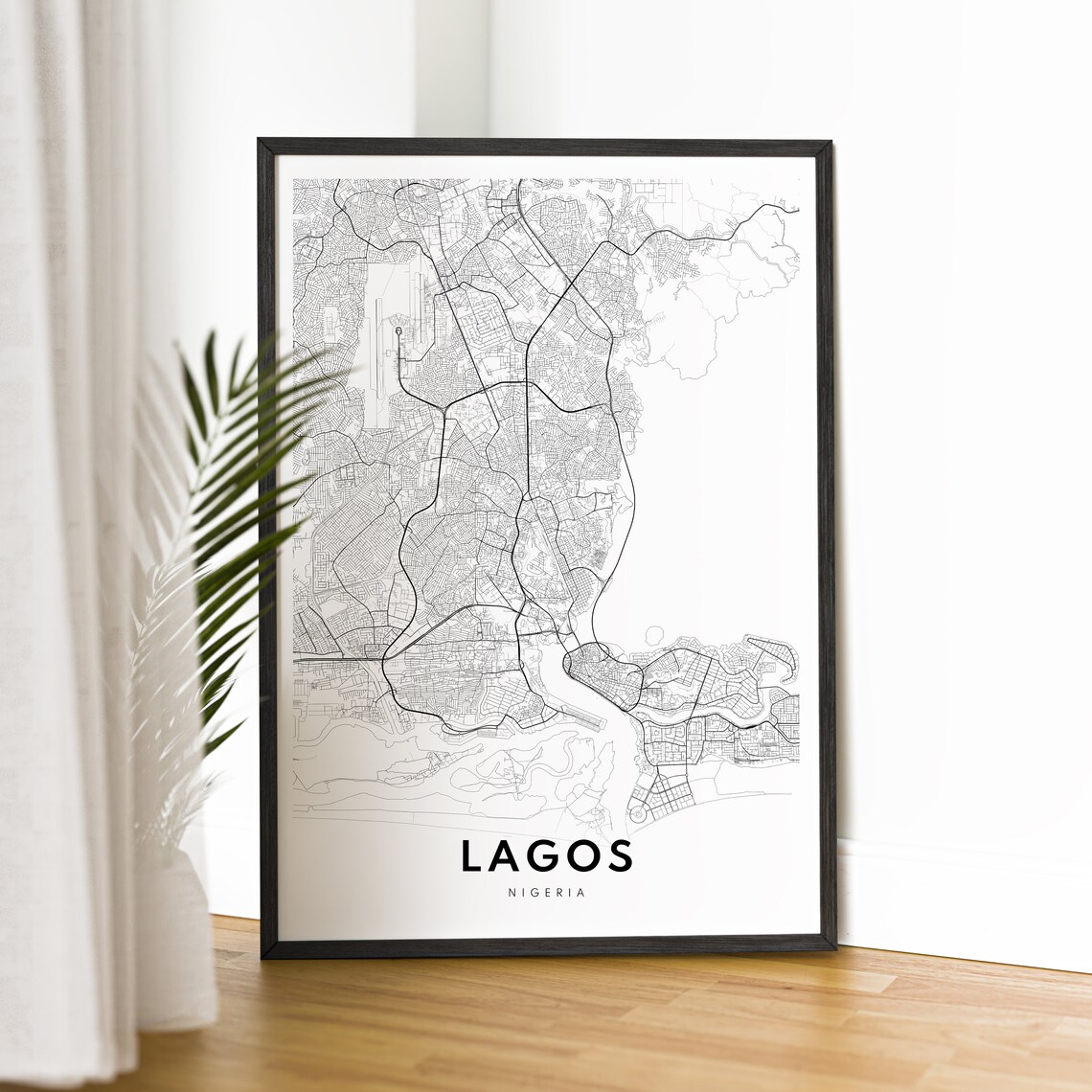 Lagos Nigeria Minimalist Black And White City Street Map Poster - Image 2