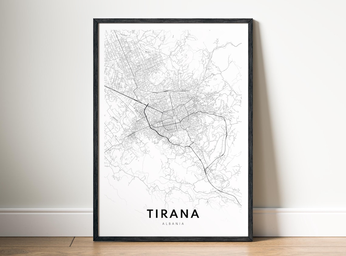 Tirana Albania City Map Minimalist Black White Line Art Poster