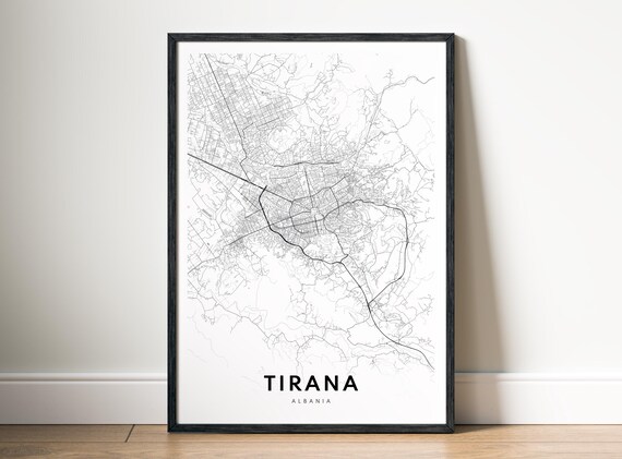 Tirana Albania City Map Poster Black And White Modern Wall Art Minimalist Decor