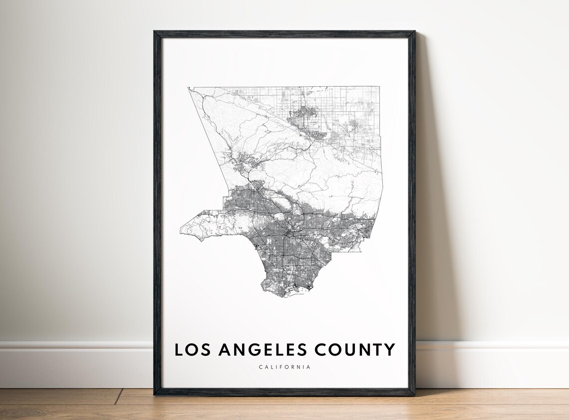 Los Angeles County Map Print Ca Poster La Black And White Art