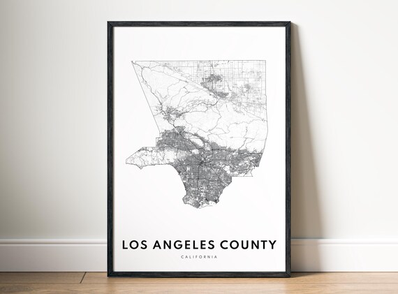 Los Angeles County Map Print Ca Poster La Black And White Art