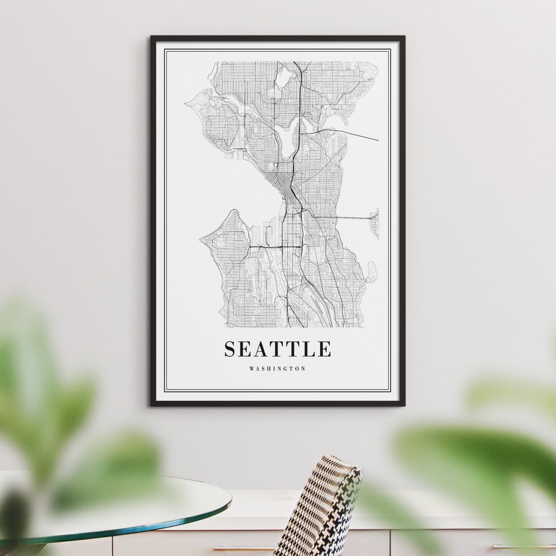 Seattle Washington Minimalist Black and White City Map Art Poster - Image 3