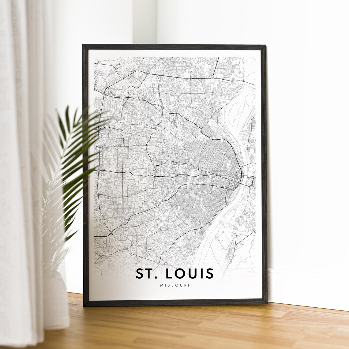 St Louis Missouri Modern Minimalist Black White City Street Map Poster - Image 2