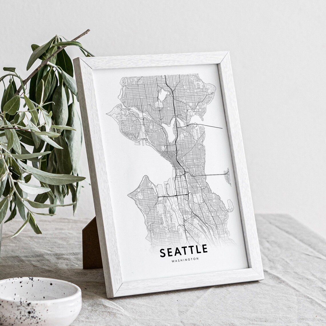 Seattle Washington Minimalist Black and White City Map Art Poster - Image 4