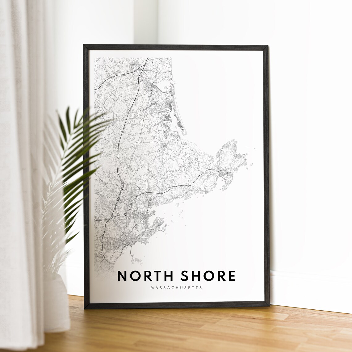 North Shore Massachusetts Map, Black and White Art Print - Image 2