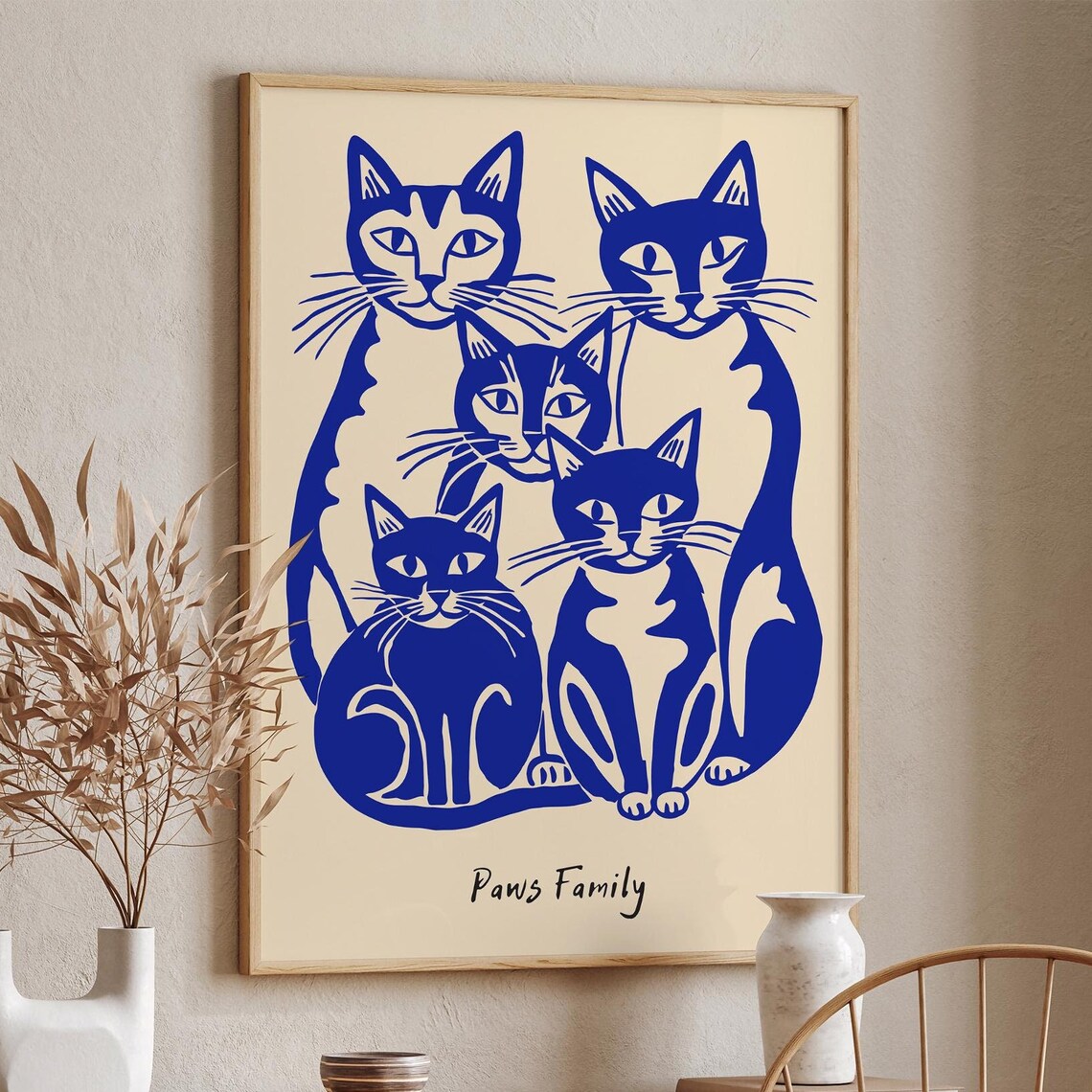 Blue Indigo Cat Family Retro Paws Family Feline Portrait Poster - Image 4