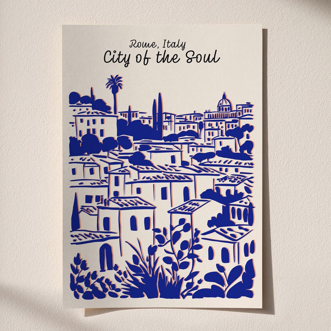 Rome Italy City of the Soul Blue Monochrome Skyline Travel Poster - Image 6