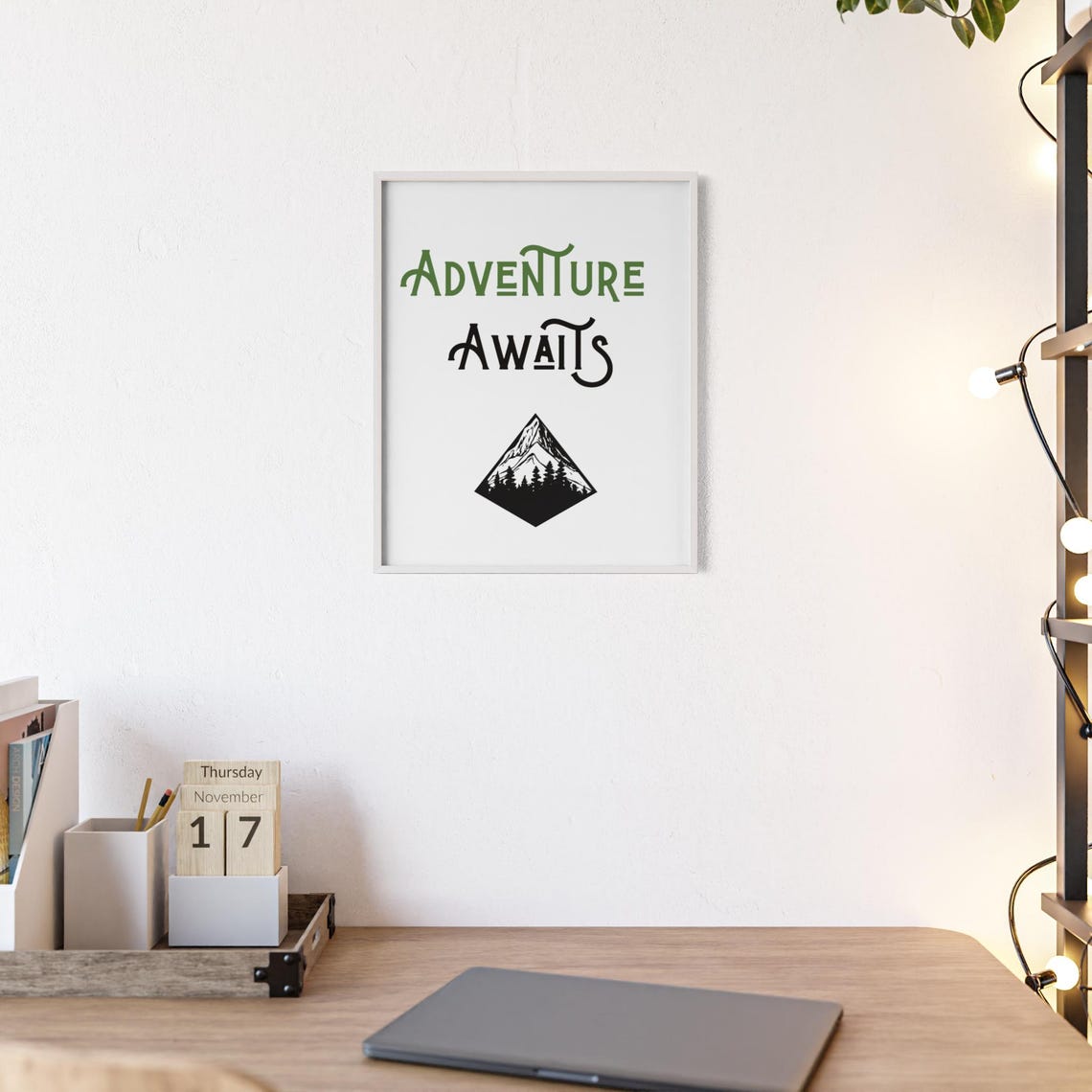Adventure Awaits Mountain Emblem Bold Lettering Outdoor Poster - Image 2
