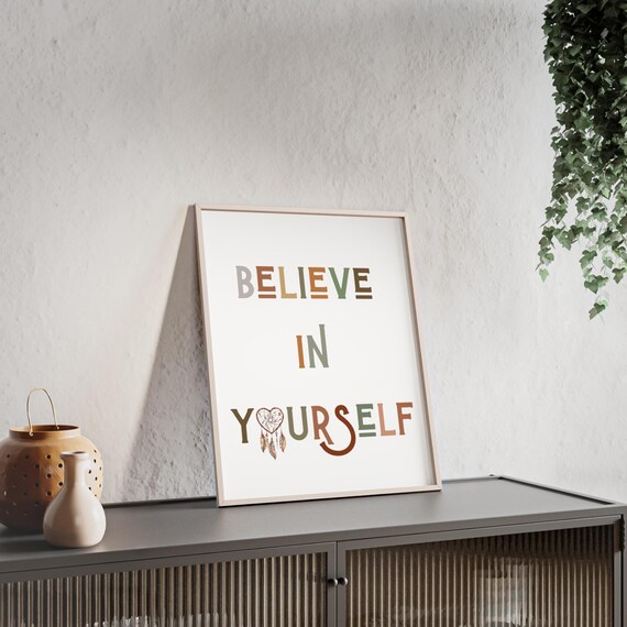 Believe In Yourself Multicolor Dreamcatcher Heart Boho Quote Poster