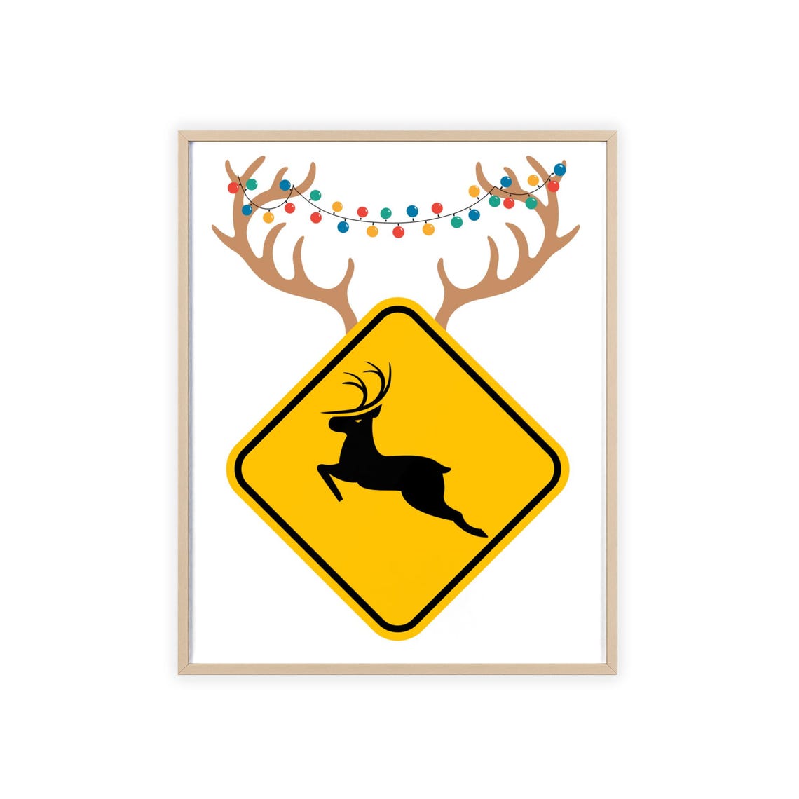 Funny Reindeer Crossing Road Sign Style Christmas Holiday Poster