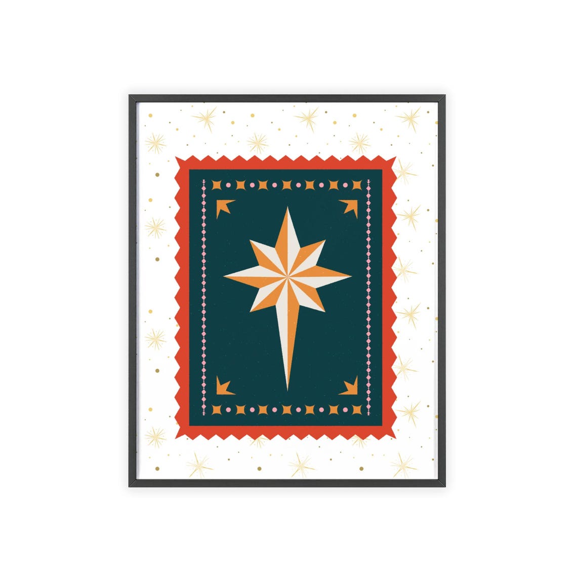 Nordic Christmas Star Folk Art Teal Red Bold Festive Holiday Poster - Image 3