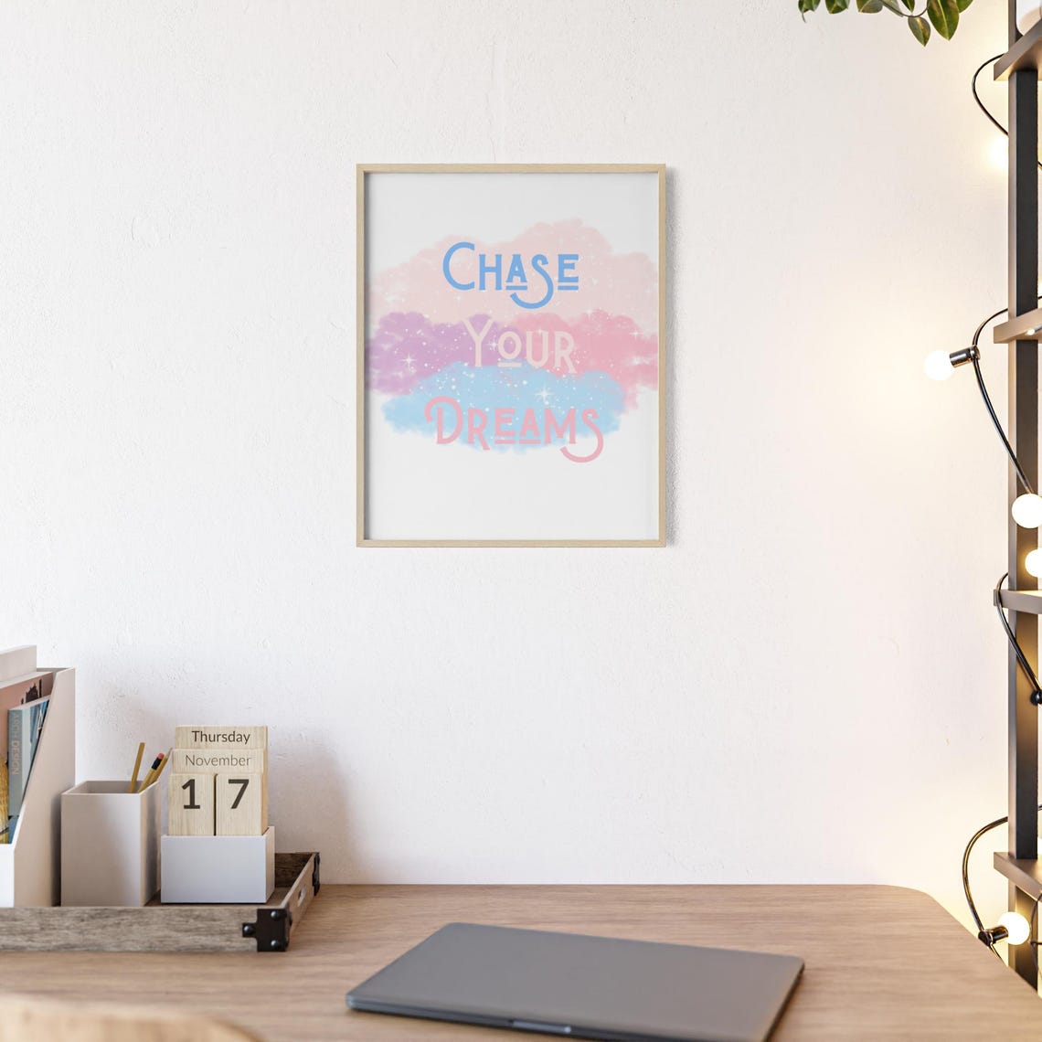 Chase Your Dreams Pastel Cloud Starry Night Inspiring Quote Poster - Image 2