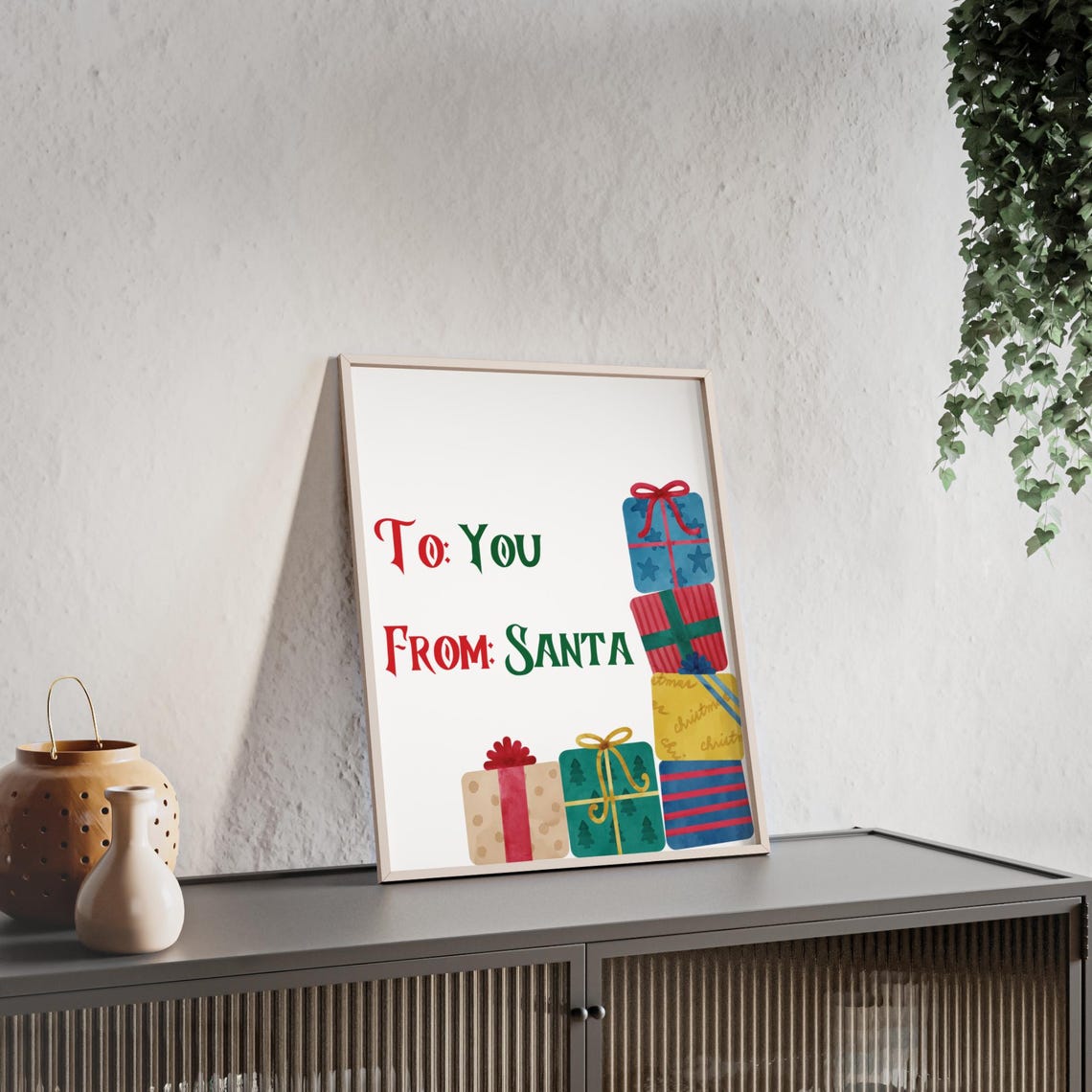 To You From Santa Colorful Gift Stack Festive Christmas Poster