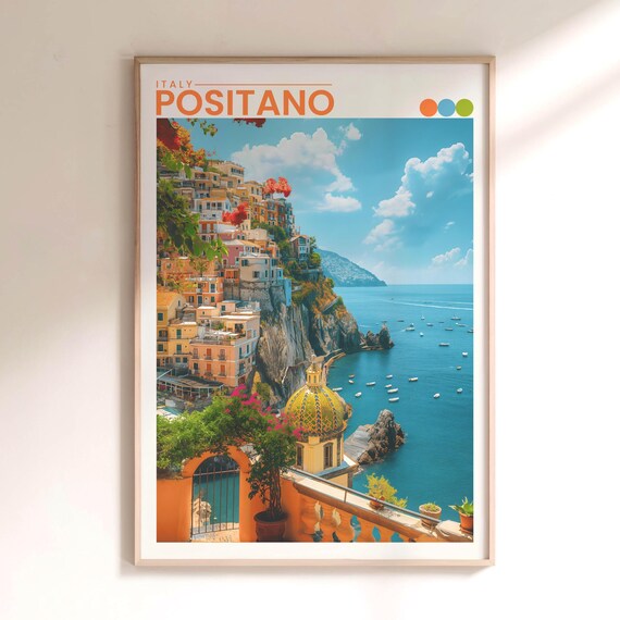 Positano Italy Amalfi Coast Cliffside Village Sea View Travel Poster
