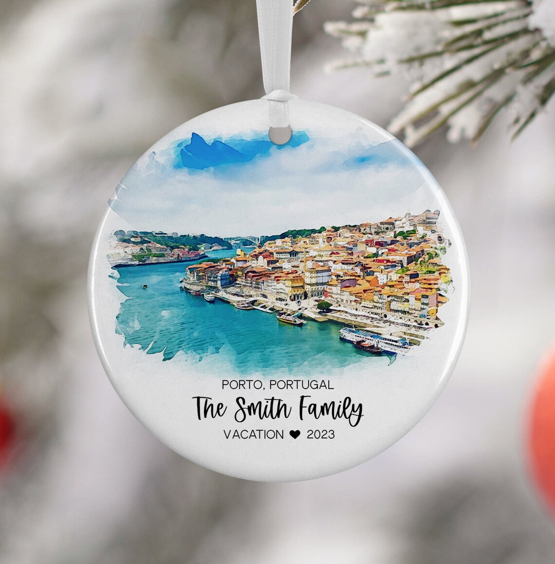 Custom Porto Portugal Christmas Ornament Travel Poster