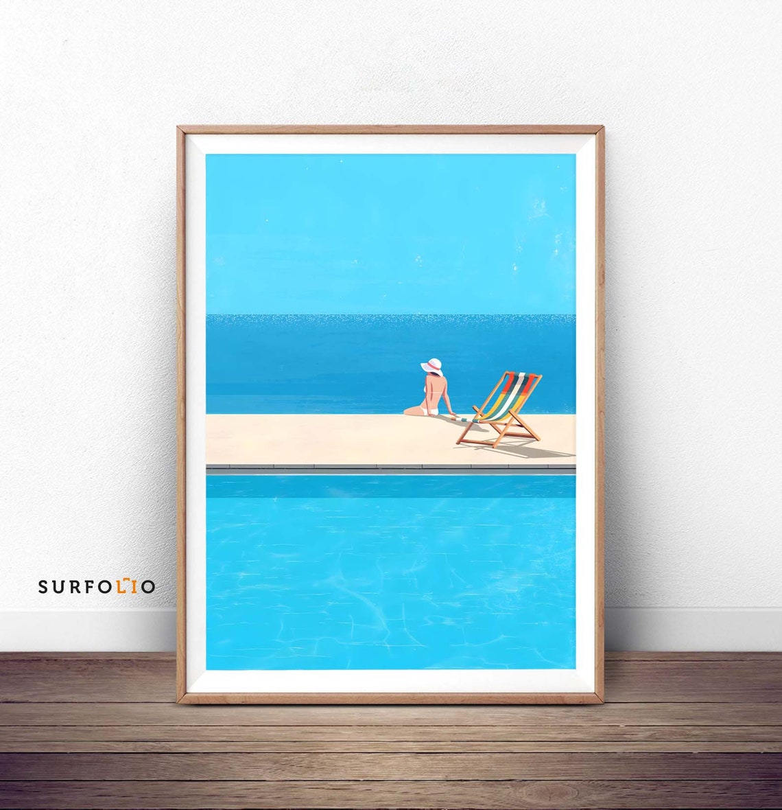 Minimalist Poolside Woman Turquoise Retro Summer Travel Poster