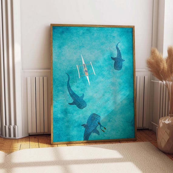 Whale Shark Aerial Watercolor Poster