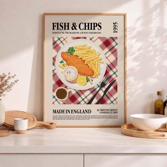 British Fish And Chips Art Print Retro Diner Wall Decor Digital Download
