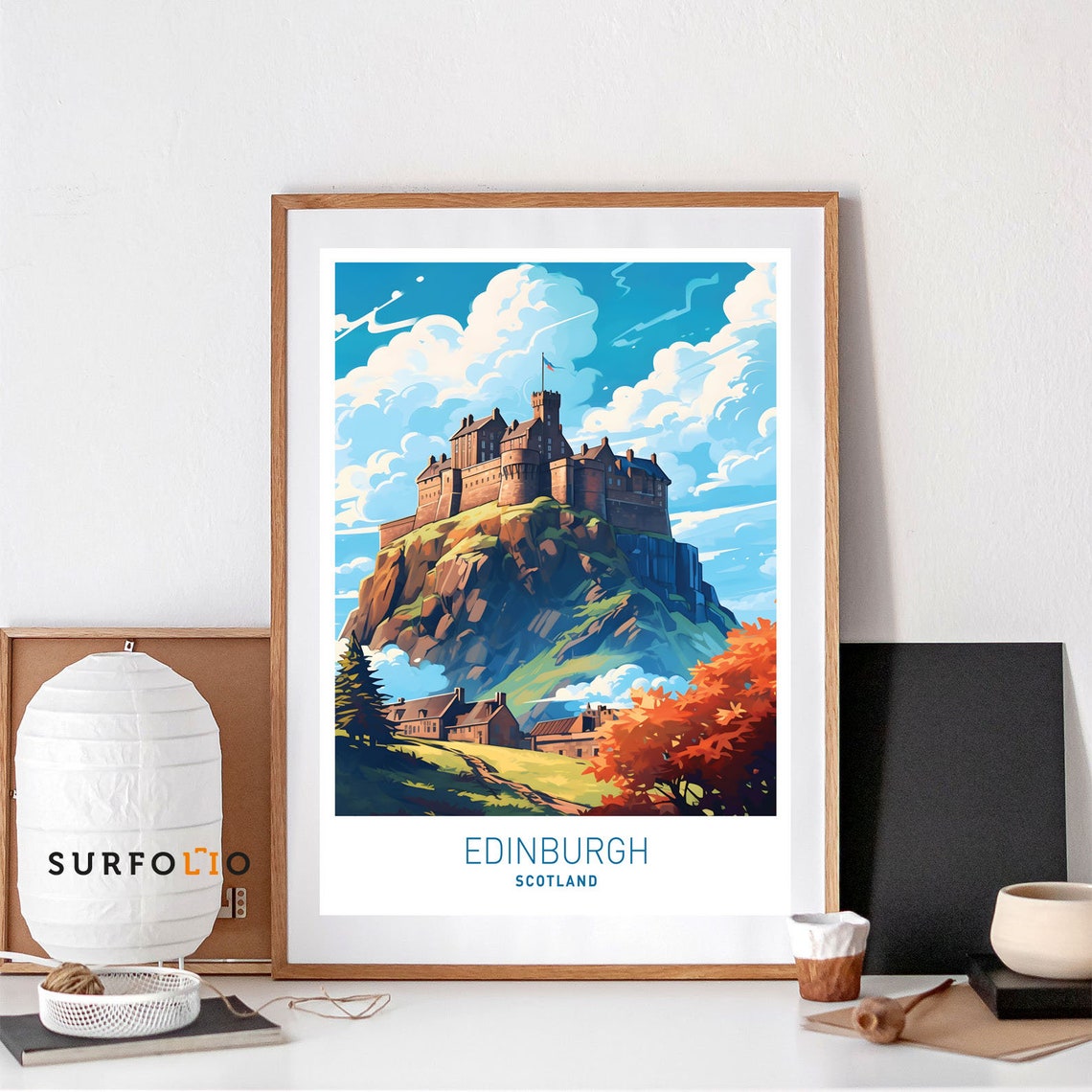 Edinburgh Castle Scotland Travel Poster With Dramatic Cloudy Sky Art