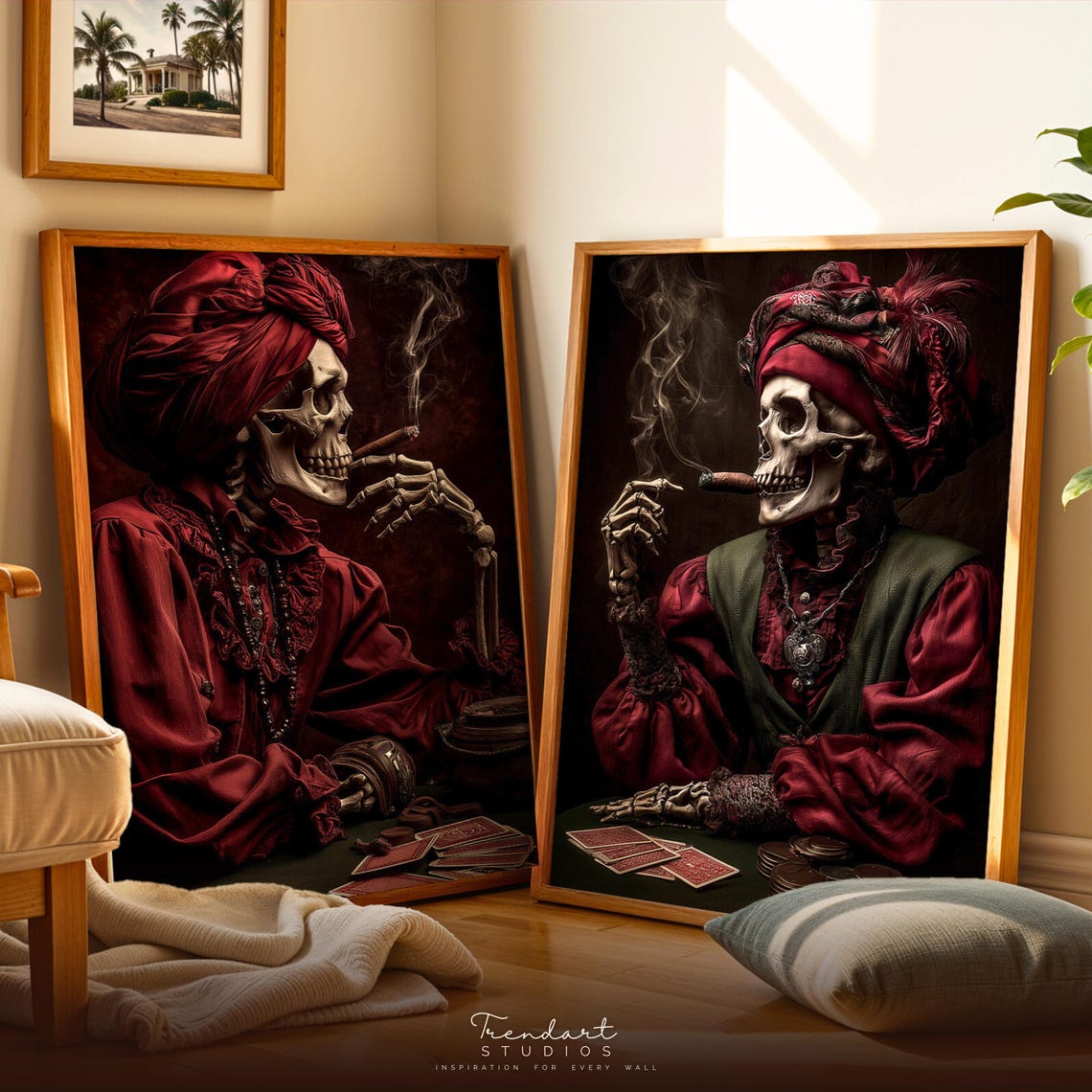 Set Of 2 Wall Art Gothic Gallery Dark Academia Poker Print Moody Man Cave Decor Da00061