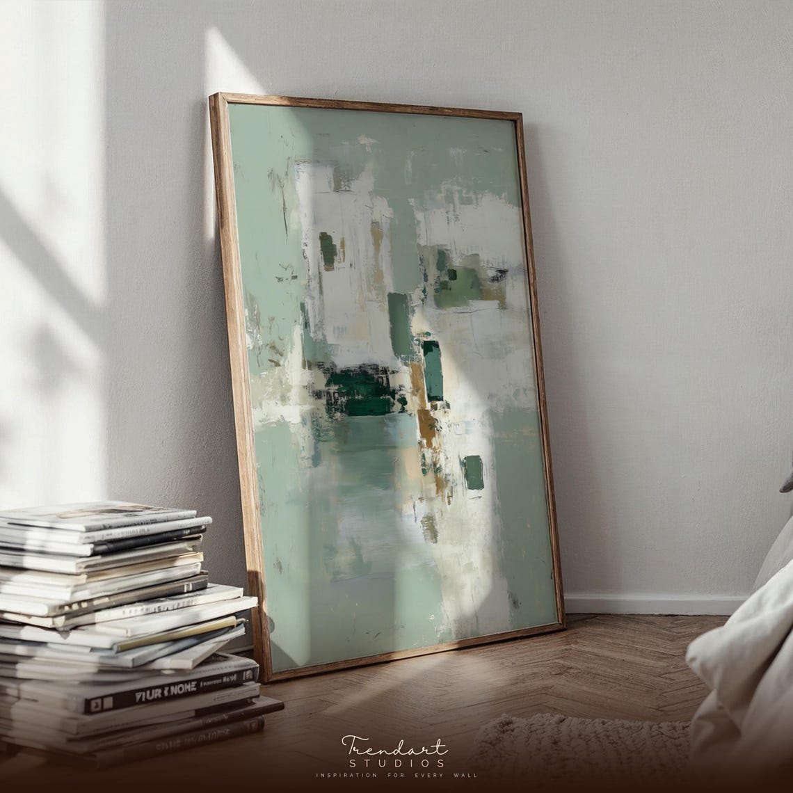 Emerald Sage Green Textured Abstract Japandi Calm Art Poster