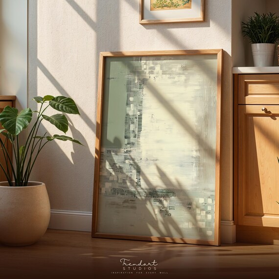 Minimalist Wall Art Sage Green Abstract Print Japandi Textured Neutral Decor Da00033