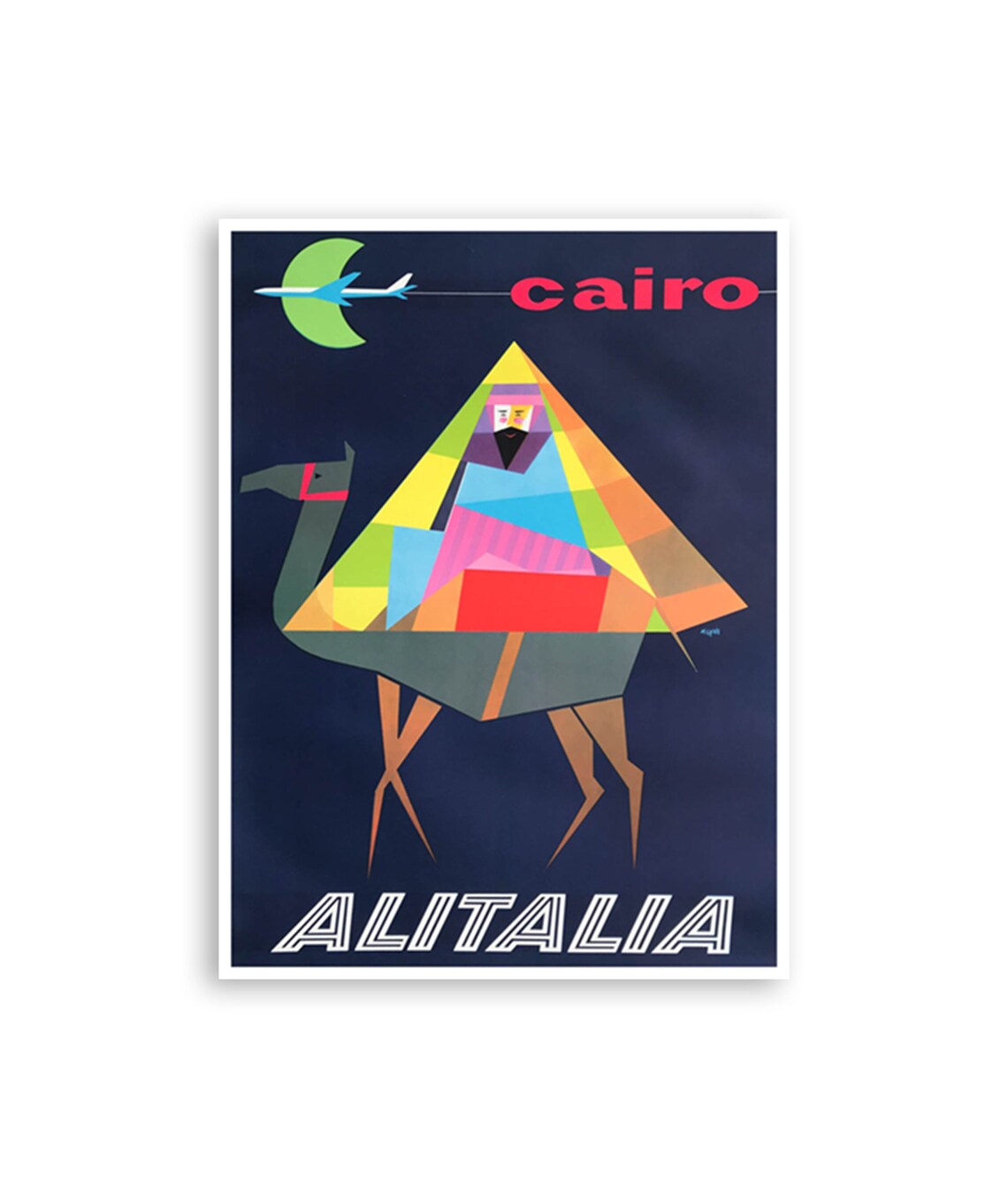 Cairo Egypt Vintage Alitalia Geometric Camel Pyramid Travel Poster