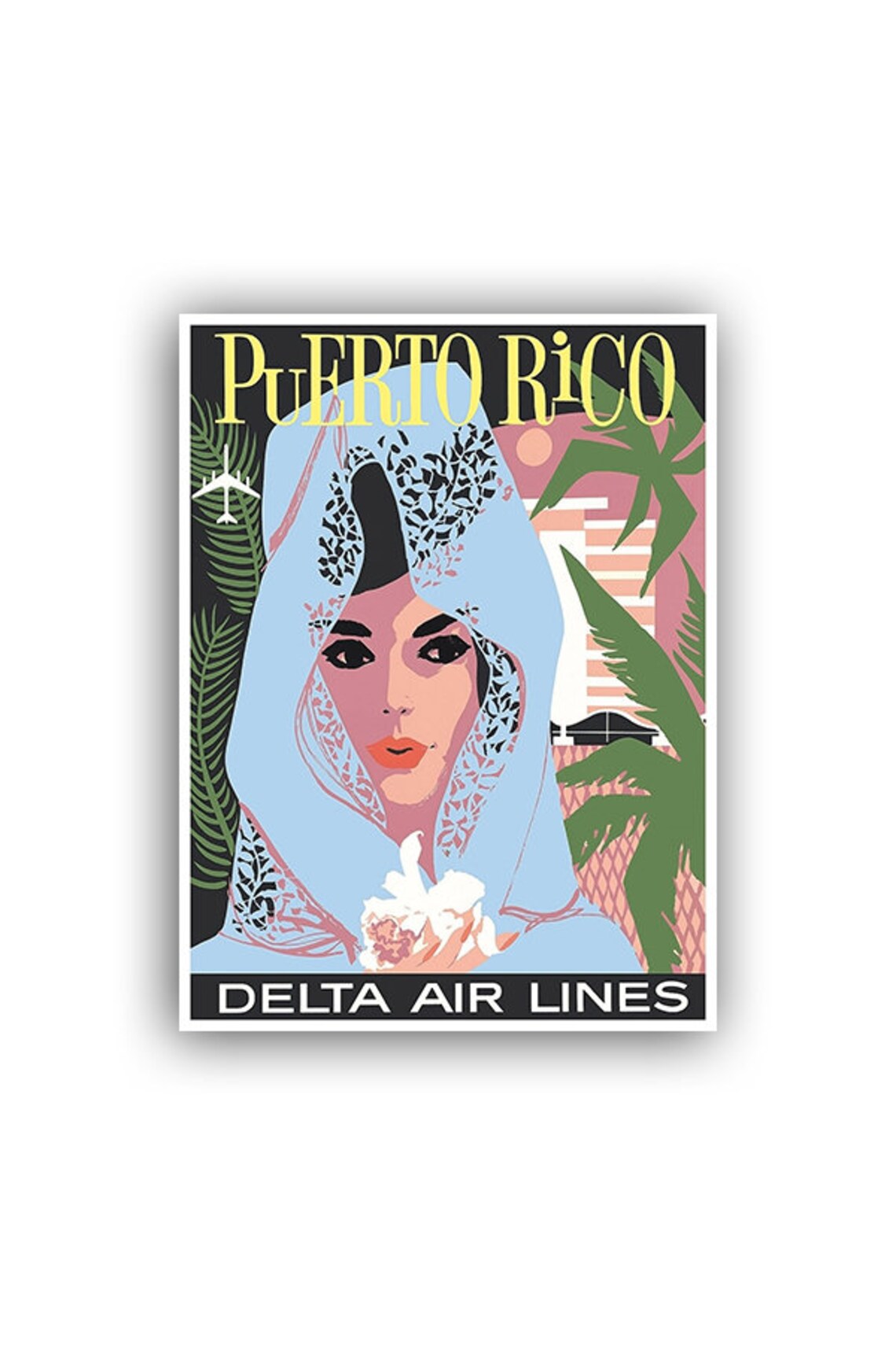 Puerto Rico Vintage Travel Poster, Retro Travel Art