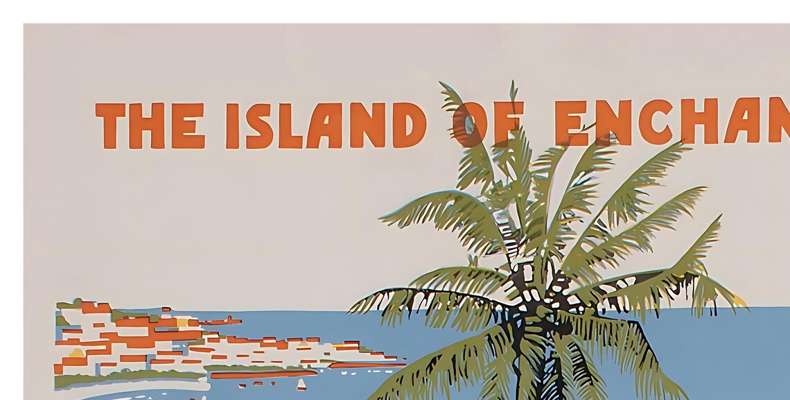 Puerto Rico Island Of Enchantment Oxcart Palms Vintage Poster - Image 2