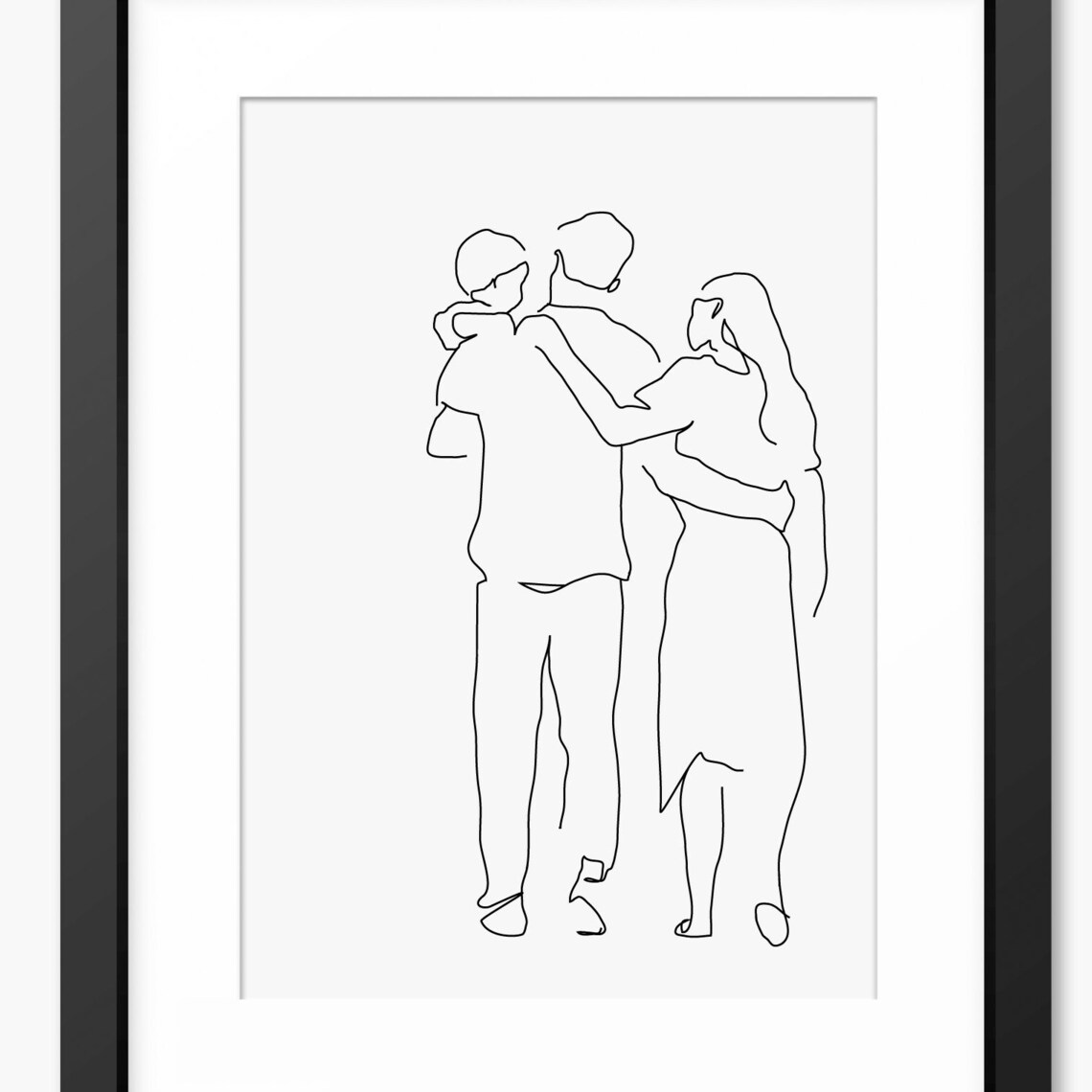 Father Carrying Child With Mother Walking Together Line Art Poster