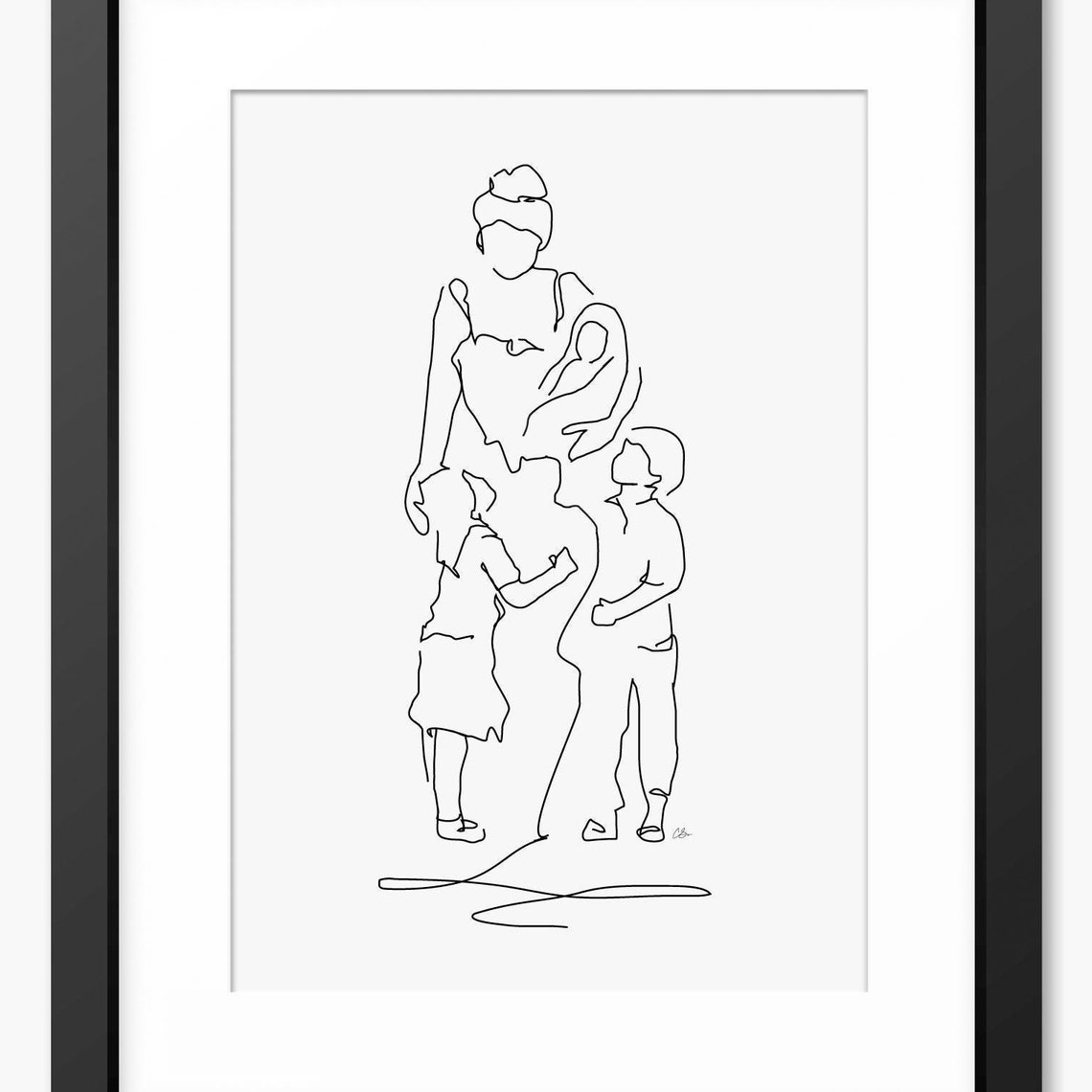 Mother And Children Print Family Illustration Family Line Art Mothers Day Print Mother And Children Drawing Mother Sketch Gift Art