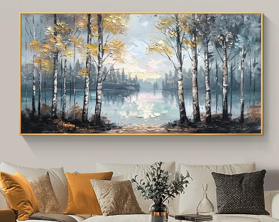 Abstract Forest Oil Painting, Colorful Tree Landscape