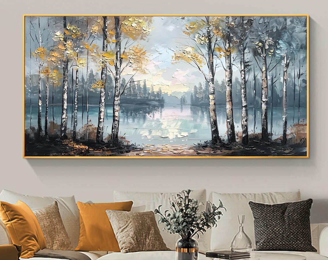 Abstract Forest Oil Painting, Colorful Tree Landscape