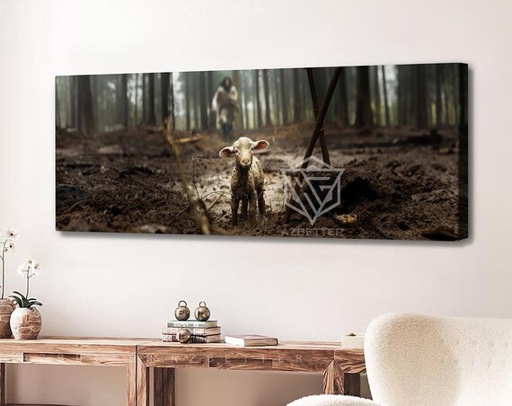 Lost Lamb Good Shepherd Muddy Forest Panoramic Christian Wall Poster