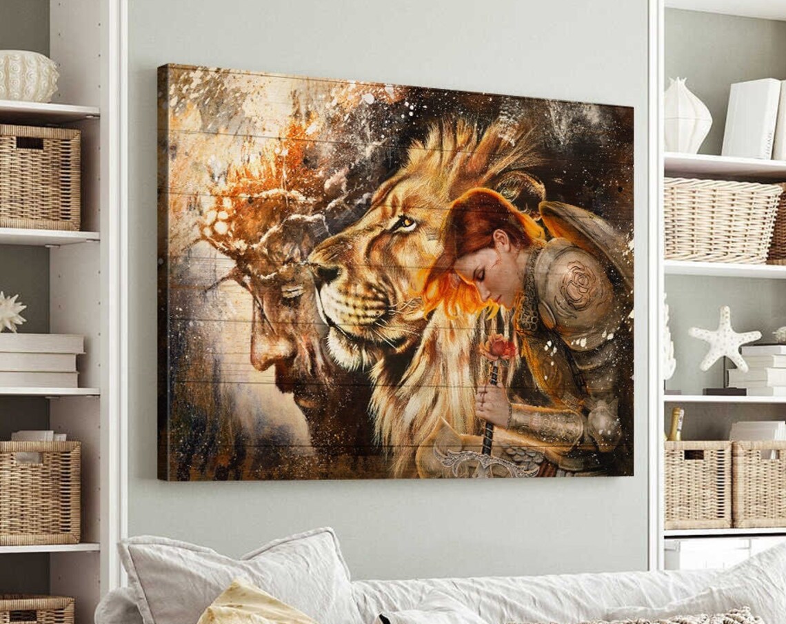 Woman Warrior Lion Of Judah Sword And Armor Christian Art Poster - Image 5