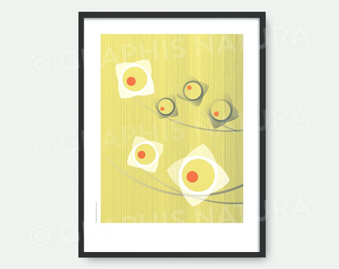 Dogwood Blossom Poster Lime Green Ground Modern Botanical Art