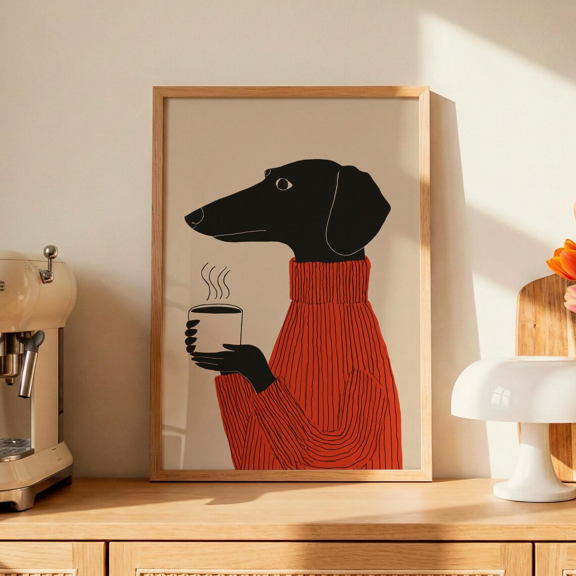 Funny Dachshund Coffee Poster, Kitchen Decor