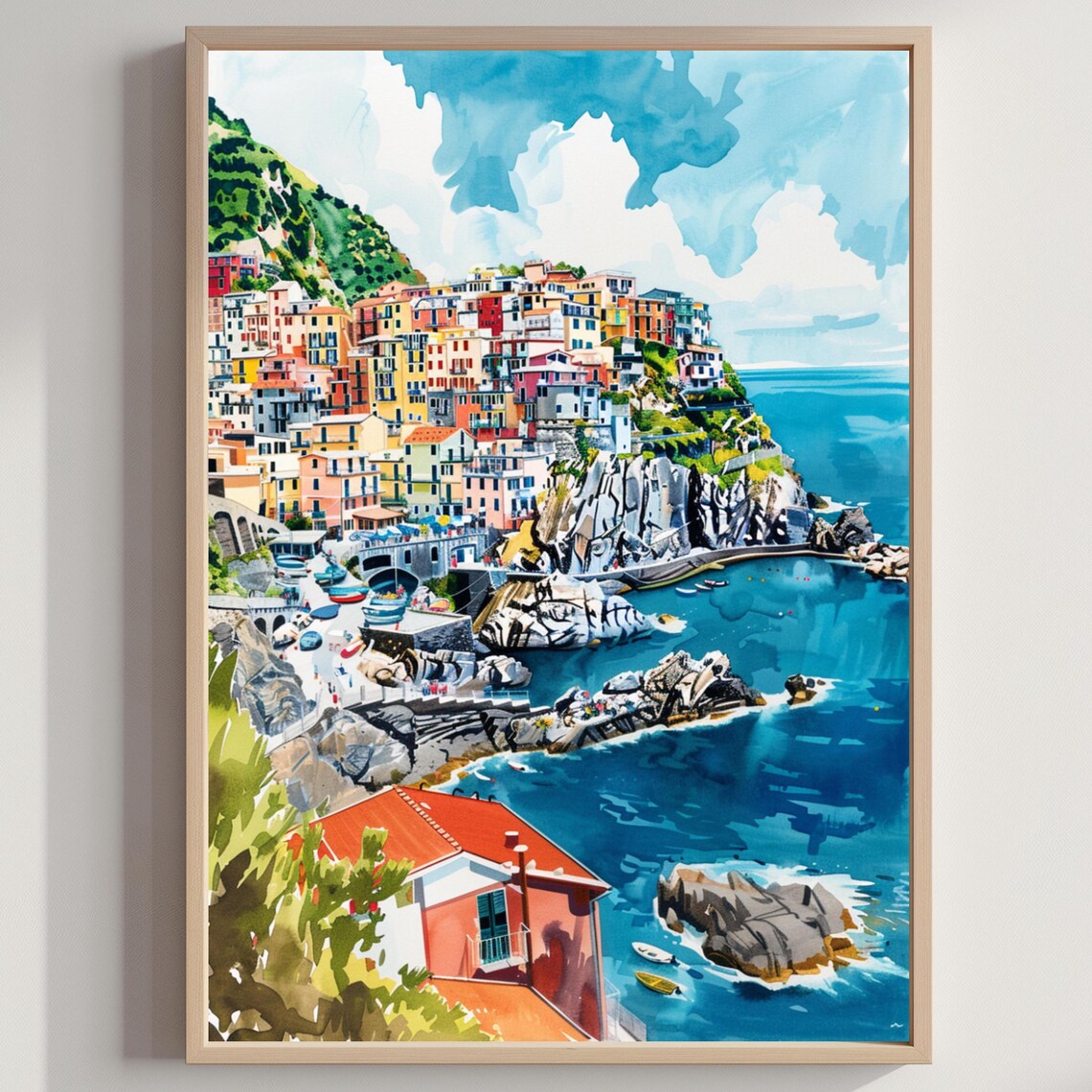 Cinque Terre Italy Watercolor Travel Poster
