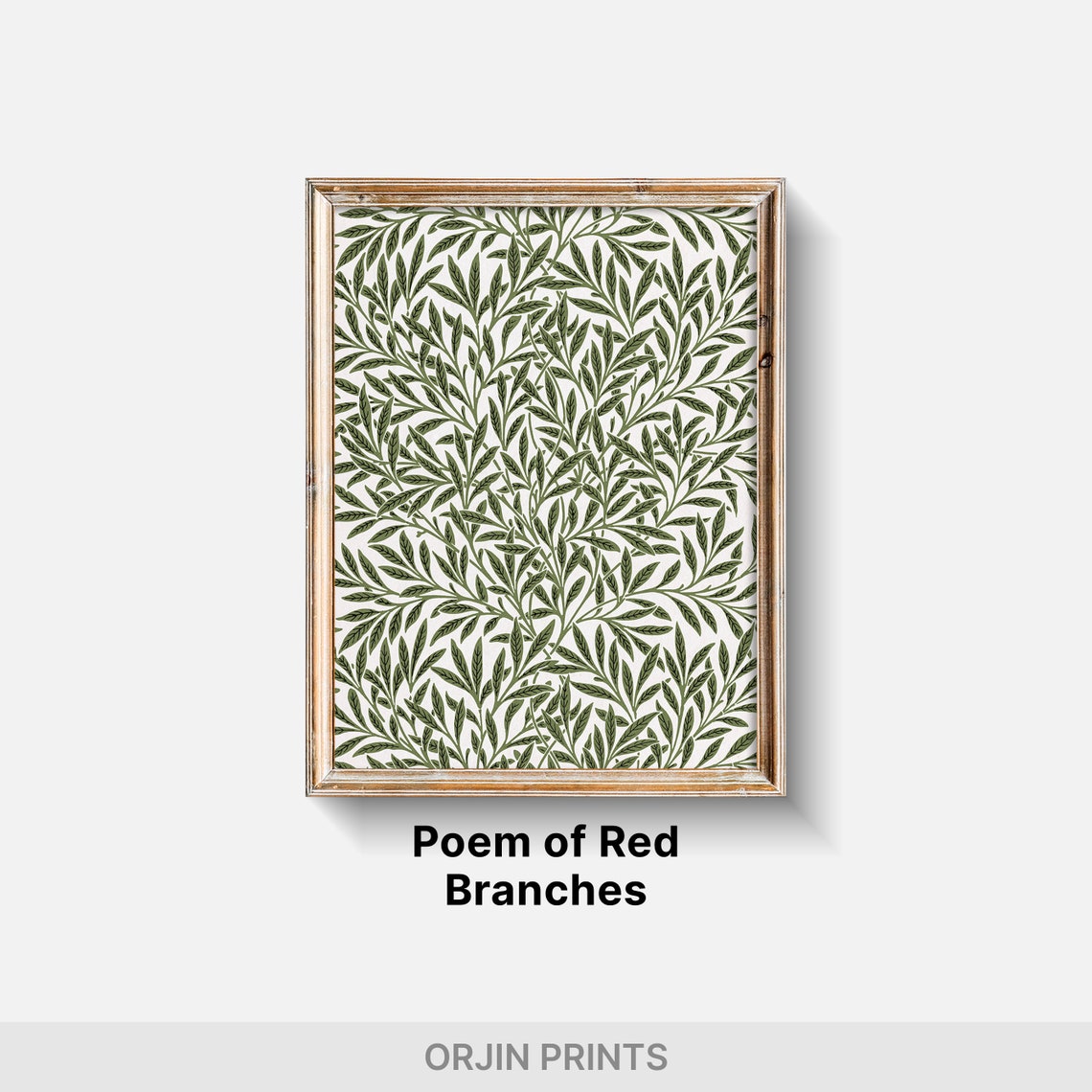 Green Leafy Branch Arts and Crafts Style Heritage Pattern Poster