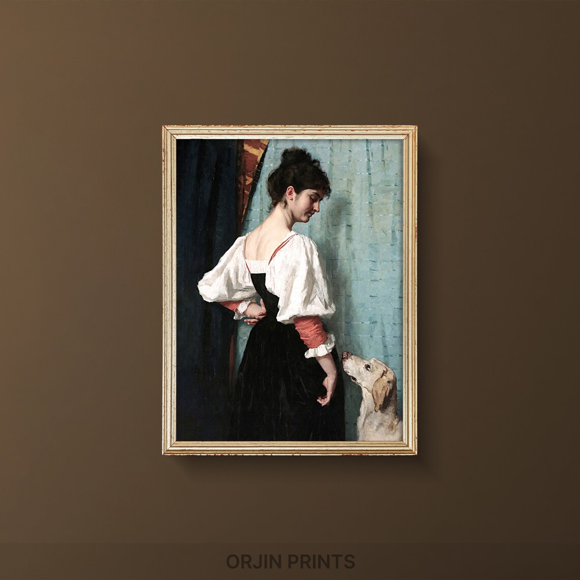 Elegant Woman With Loyal Dog Classic Oil Portrait Vintage Art Poster