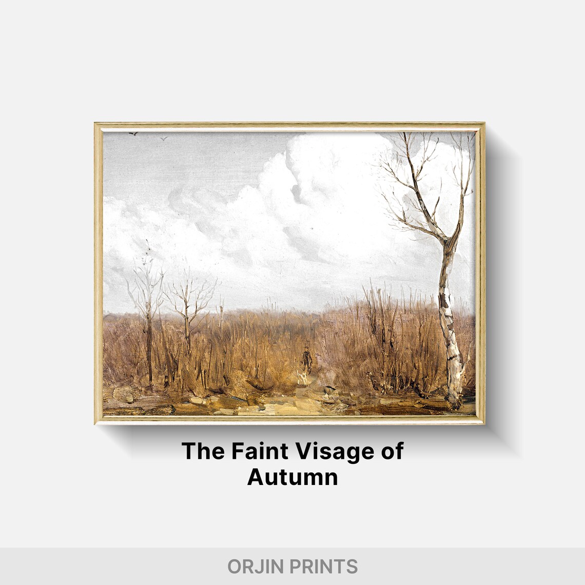Autumn Field Bare Birch Trees Golden Grass Vintage Painting Poster - Image 2