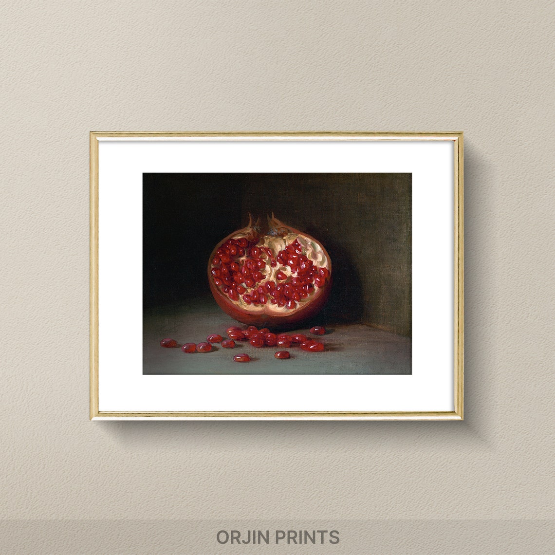 Halved Pomegranate Still Life Dark Background Vintage Style Poster