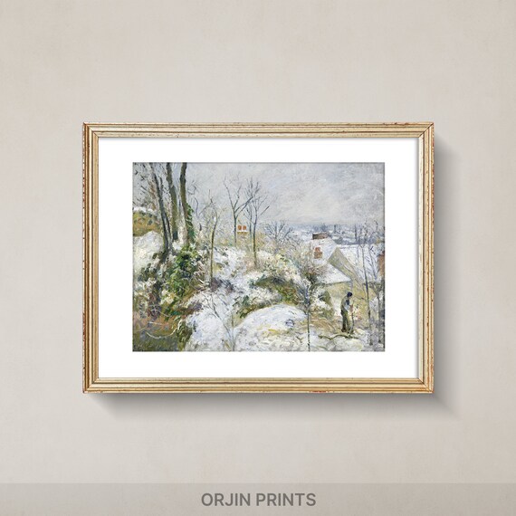 Snowy Village Path with Worker Figure Vintage Impressionist Winter Painting Poster