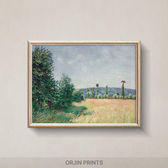 Morning Light In Meadow Vibrant Trees Soft Sky Golden Grass Art Print Orjin Prints 89