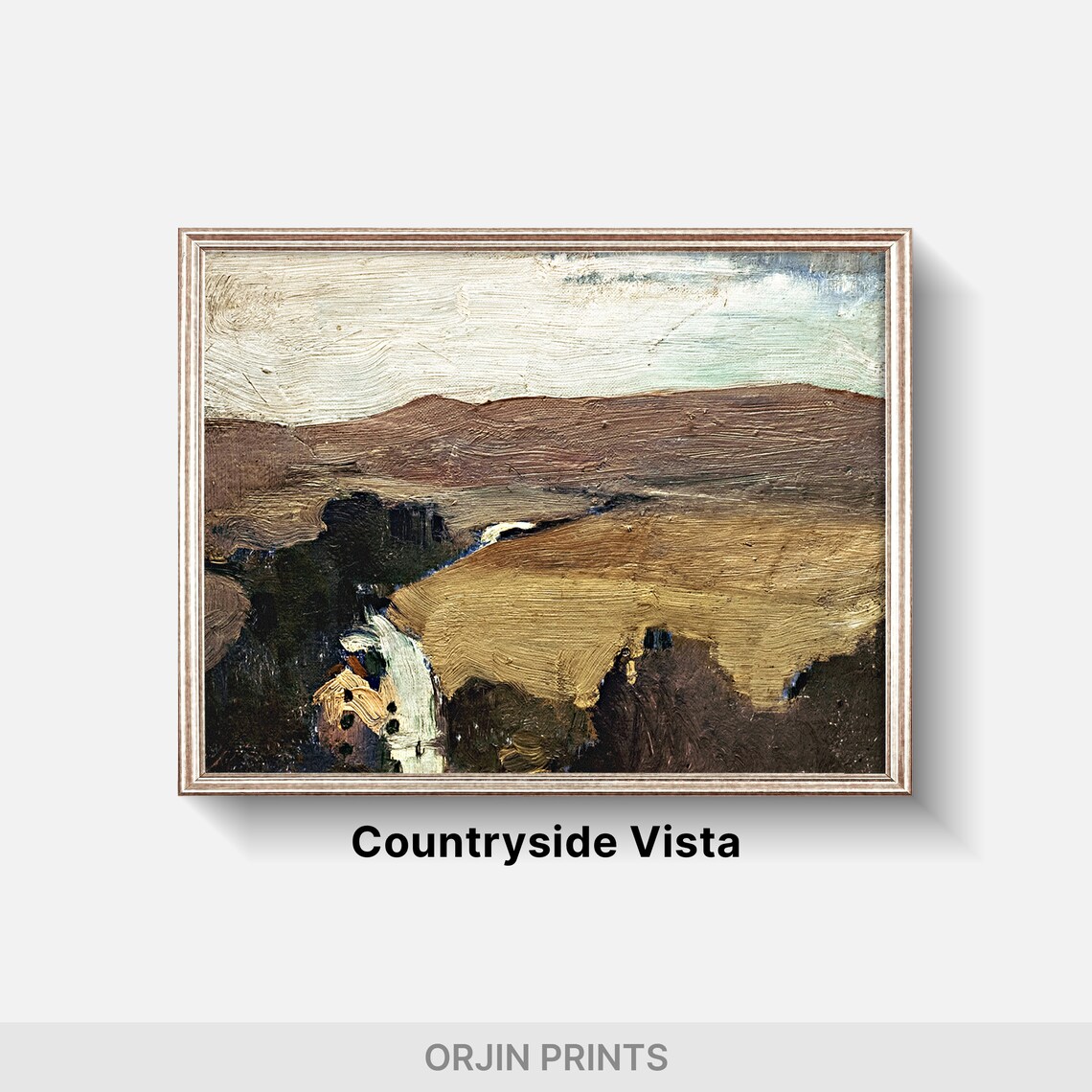 Golden Hills Winding River Textured Oil Landscape Art Poster - Image 2